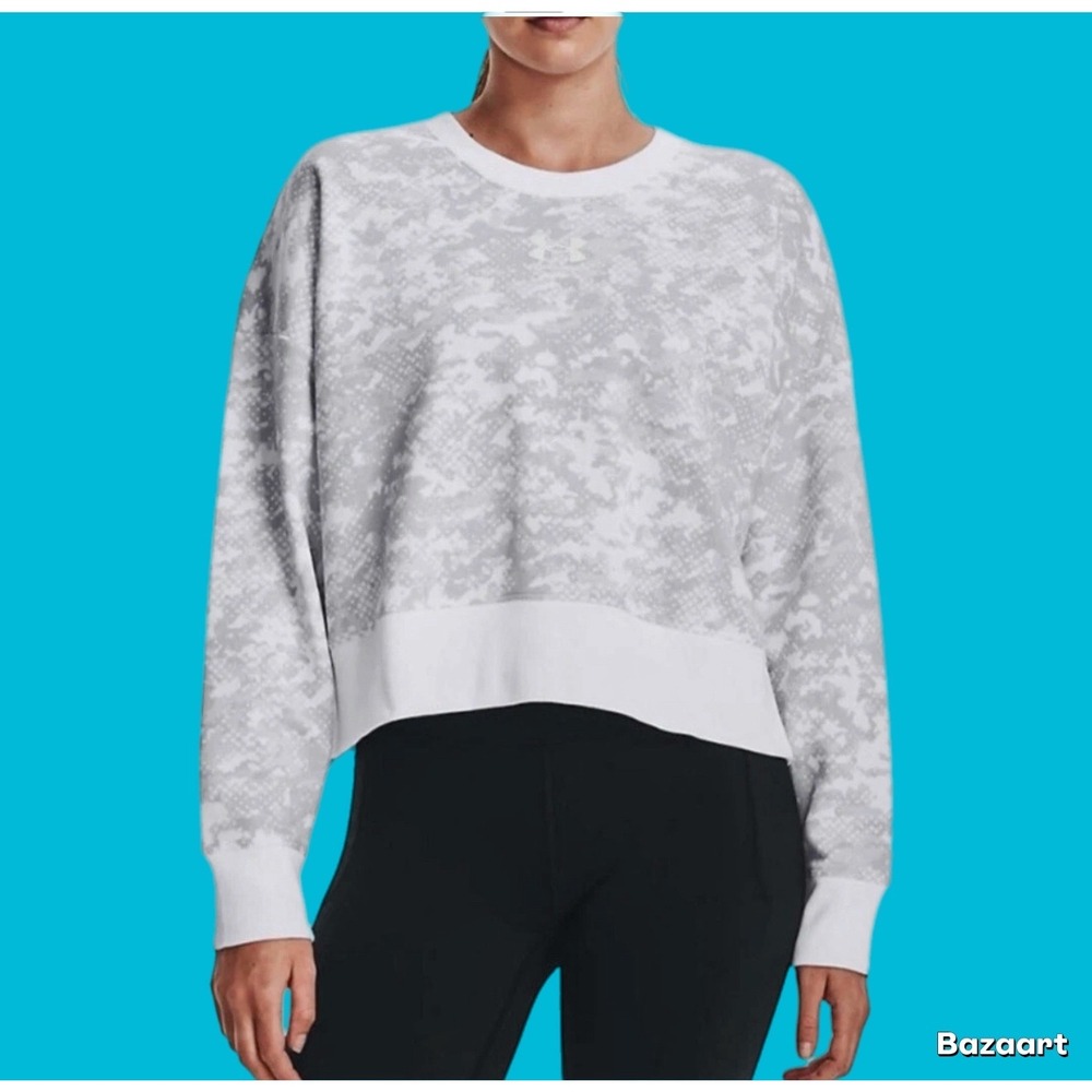 Womens Under Armour Rival Fleece Camo Crew Sweatshirt White Gray long sleeve top